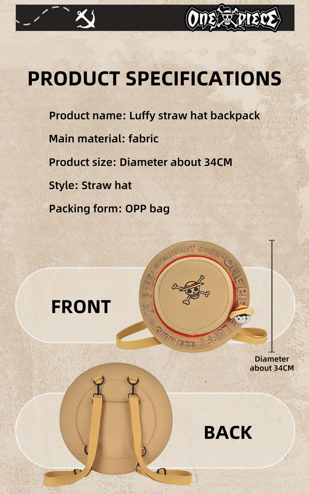 Luffy Straw Hat Shape Backpack One Piece Side Bag | Carrying Adventure Dreams
