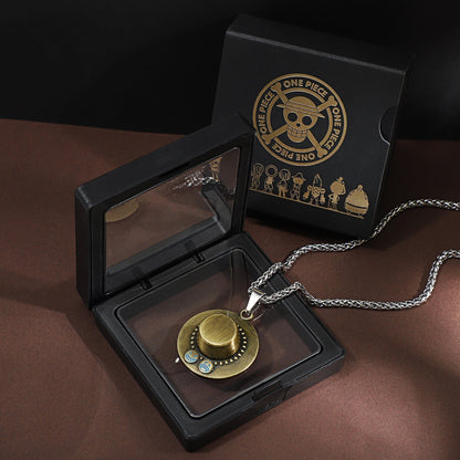 Luffy Straw Hat Logo Bronzed Metal Titanium Steel Necklace Set