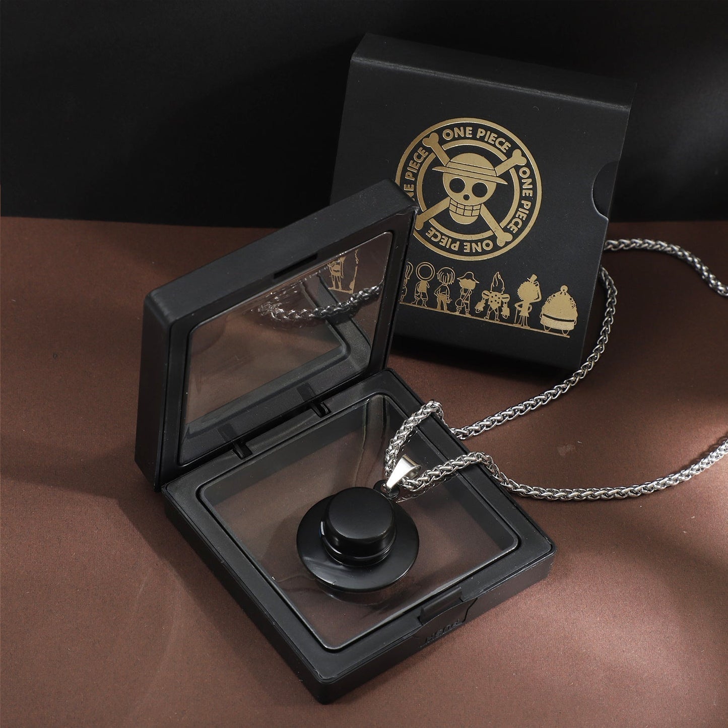 Luffy Straw Hat Logo Bronzed Metal Titanium Steel Necklace Set