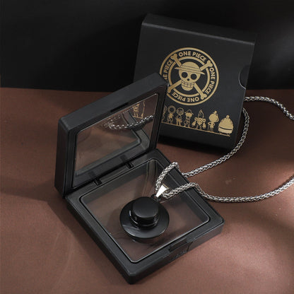 Luffy Straw Hat Logo Bronzed Metal Titanium Steel Necklace Set