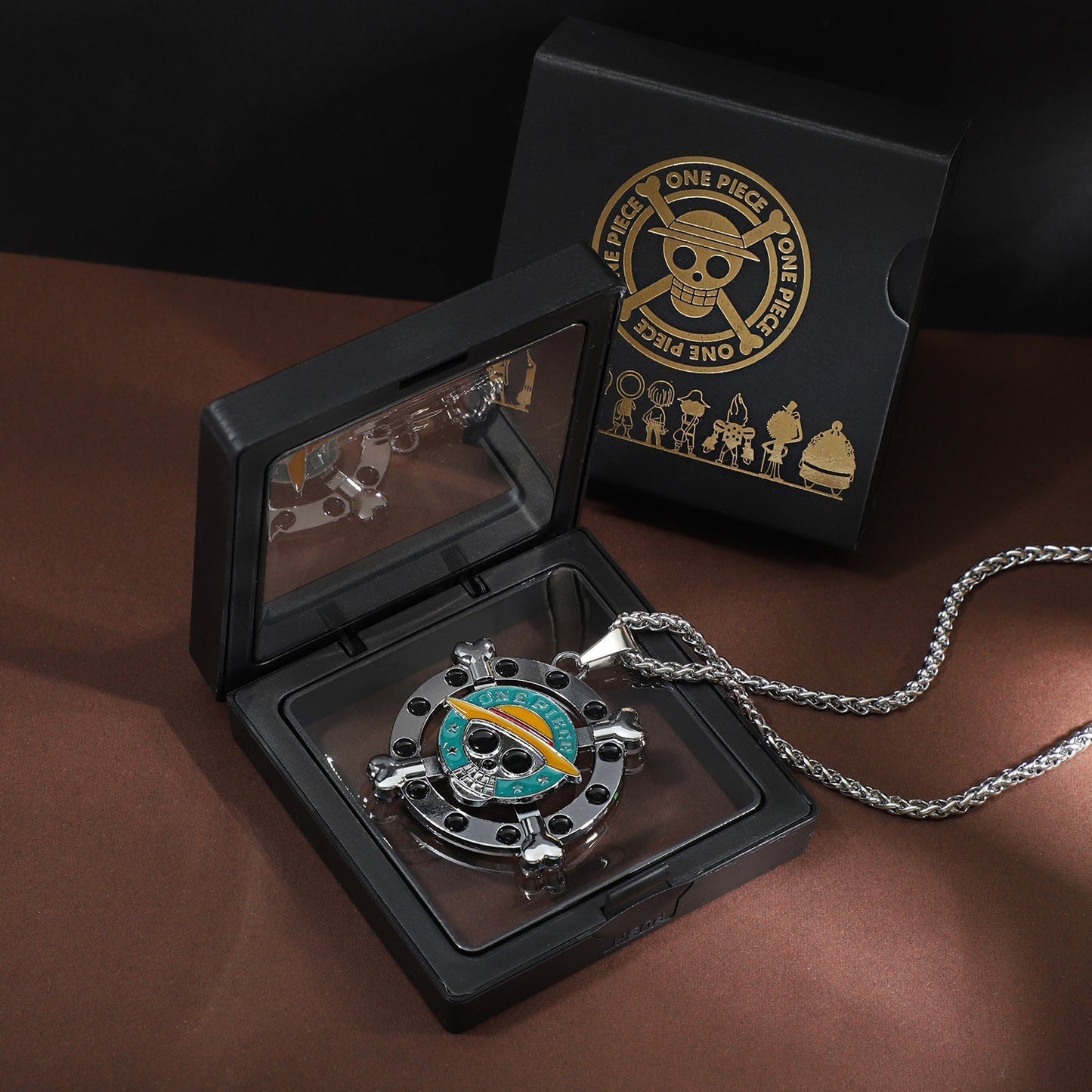 Luffy Straw Hat Logo Bronzed Metal Titanium Steel Necklace Set
