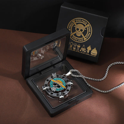 Luffy Straw Hat Logo Bronzed Metal Titanium Steel Necklace Set