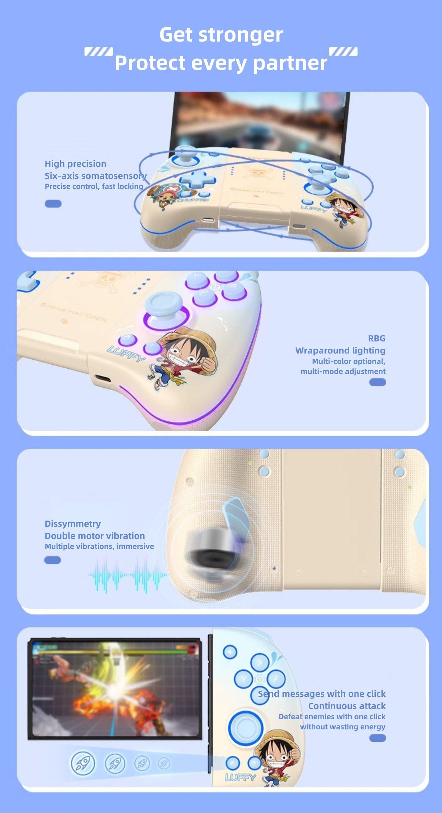 Luffy / Chopper Gamepad With Adjustable Lights wireless Bluetooth Left And Right Hand Controllers