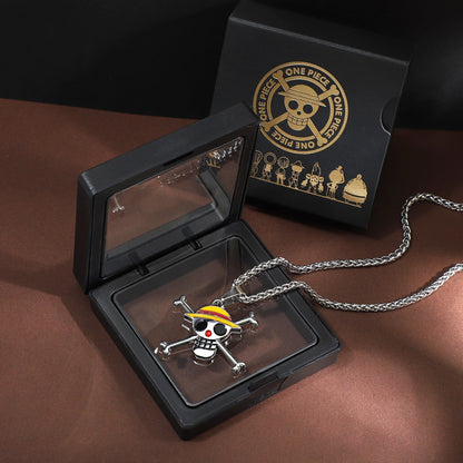 Luffy Straw Hat Logo Bronzed Metal Titanium Steel Necklace Set