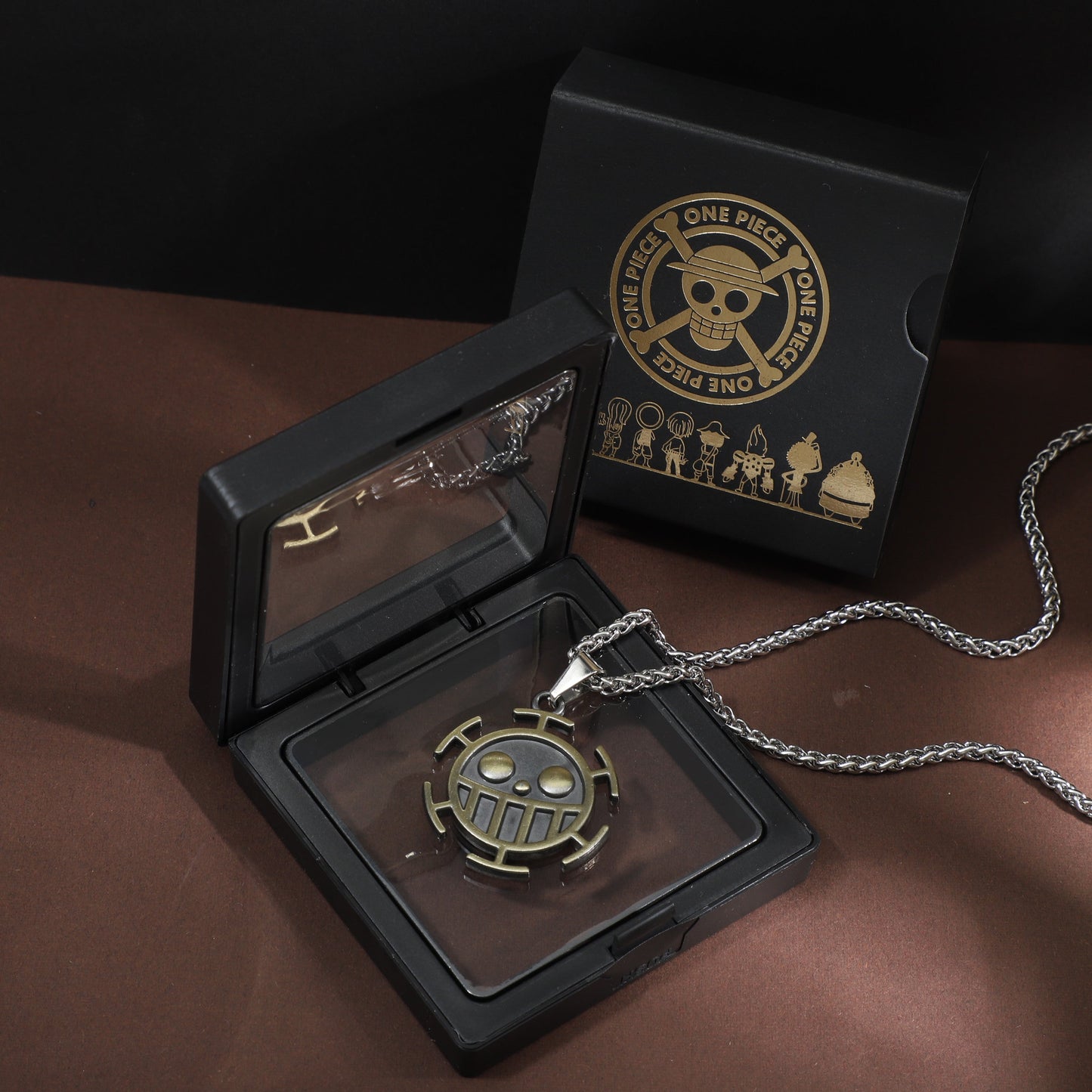 Luffy Straw Hat Logo Bronzed Metal Titanium Steel Necklace Set