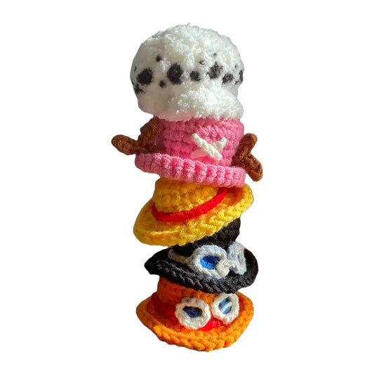 Handmade Luffy, Ace, Sabo & Chopper Mini Pirate Hats | DIY Knitted Anime Hats