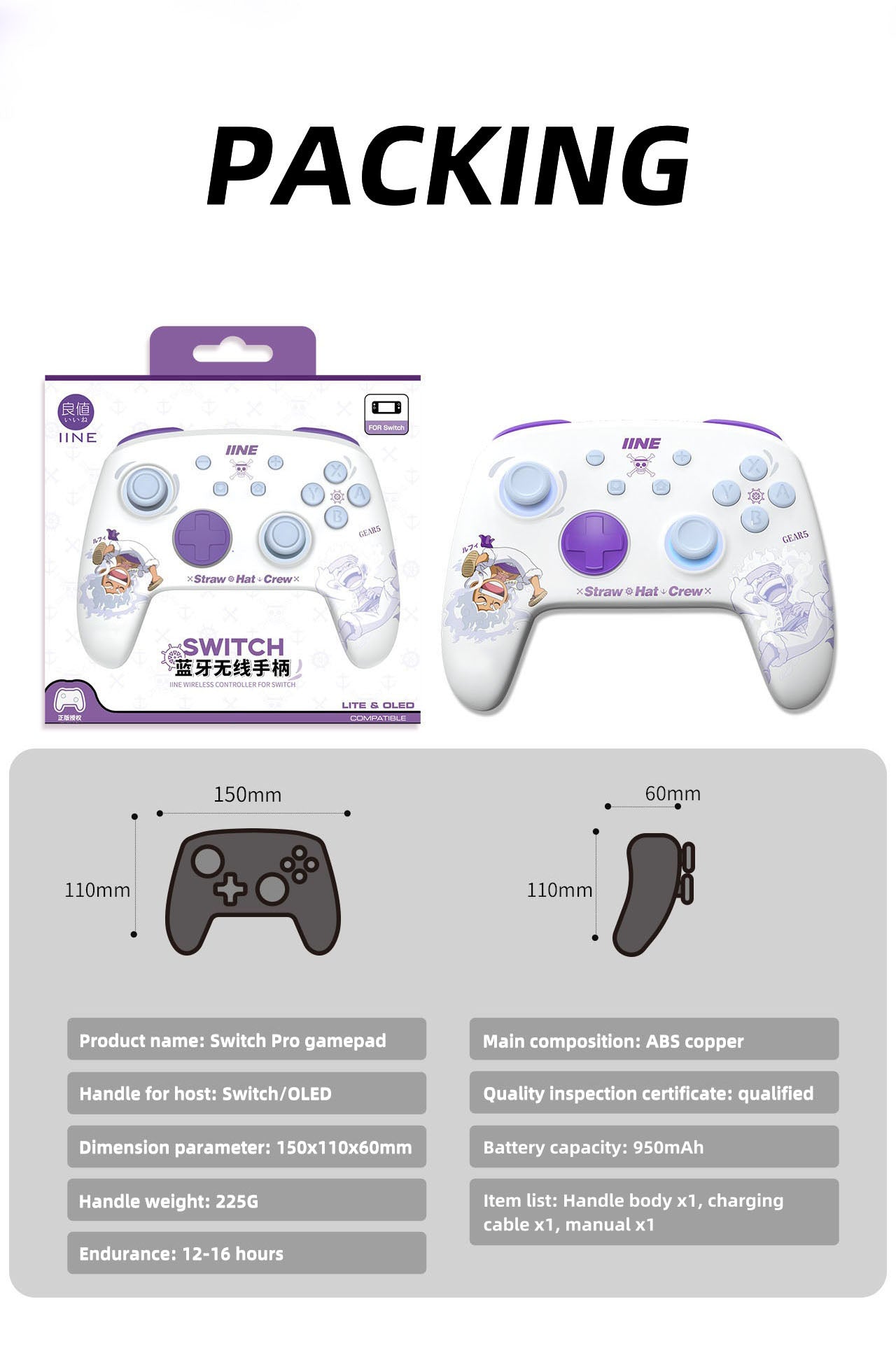 Nika Luffy Gamepad With Adjustable Lights Wireless Bluetooth Gaming Controller