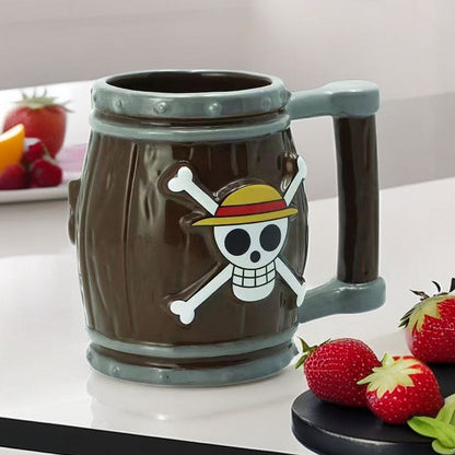 Luffy Ceramic Mug With Wooden Barrel Inspired Cup