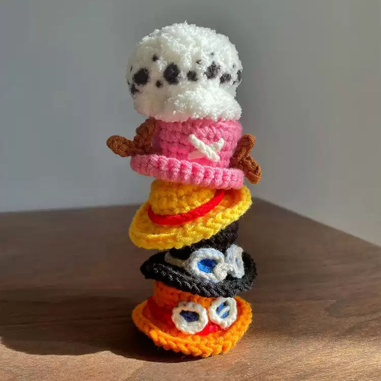 Handmade Luffy, Ace, Sabo & Chopper Mini Pirate Hats | DIY Knitted Anime Hats