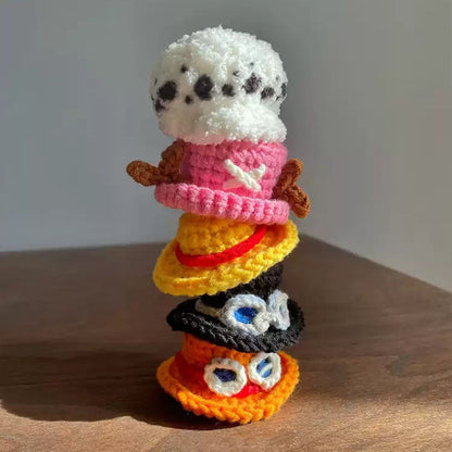 Handmade Luffy, Ace, Sabo & Chopper Mini Pirate Hats | DIY Knitted Anime Hats