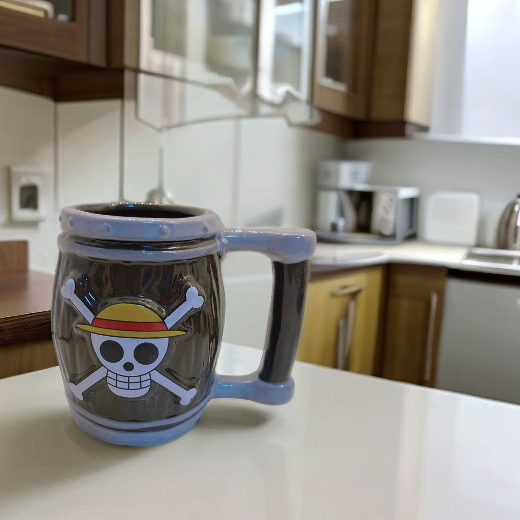 Luffy Ceramic Mug With Wooden Barrel Inspired Cup