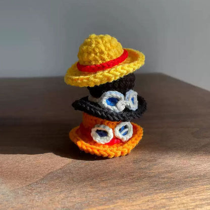 Handmade Luffy, Ace, Sabo & Chopper Mini Pirate Hats | DIY Knitted Anime Hats