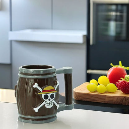 Luffy Ceramic Mug With Wooden Barrel Inspired Cup