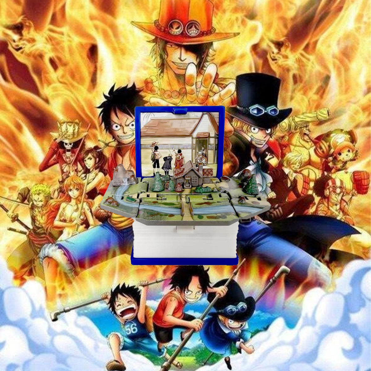Luffy / Ace / Sabo Three Brothers 3D Folding pop-up Book Key Chain