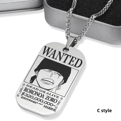 Luffy / Zoro / Nami / Sanji Titanium One Piece Character Bounty Necklace