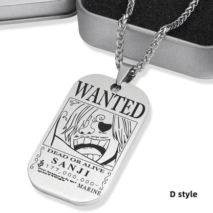 Luffy / Zoro / Nami / Sanji Titanium One Piece Character Bounty Necklace